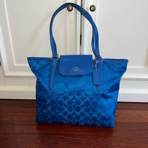 Coach Signature Blue Nylon Leather Tote L1480 33475